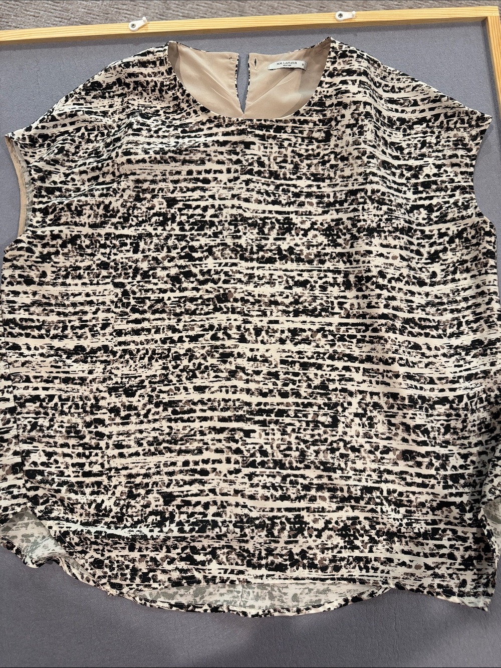 MM Lafleur Beige and Black Abstract Stripe Sleeveless Top